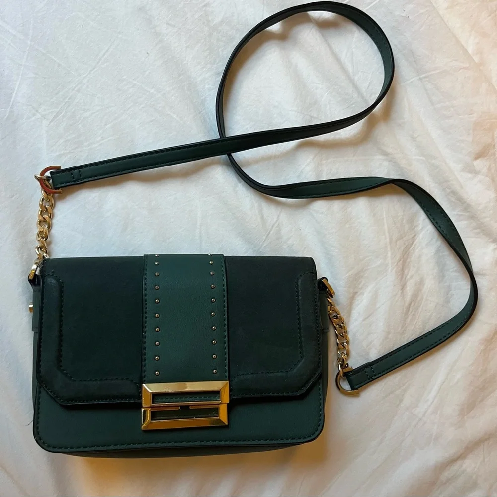 Topshop Emerald Green and Gold Studded Crossbody Bag